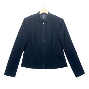 G Essentials Black Collarless Zip Front Blazer Jacket Women Size 8 Business Work